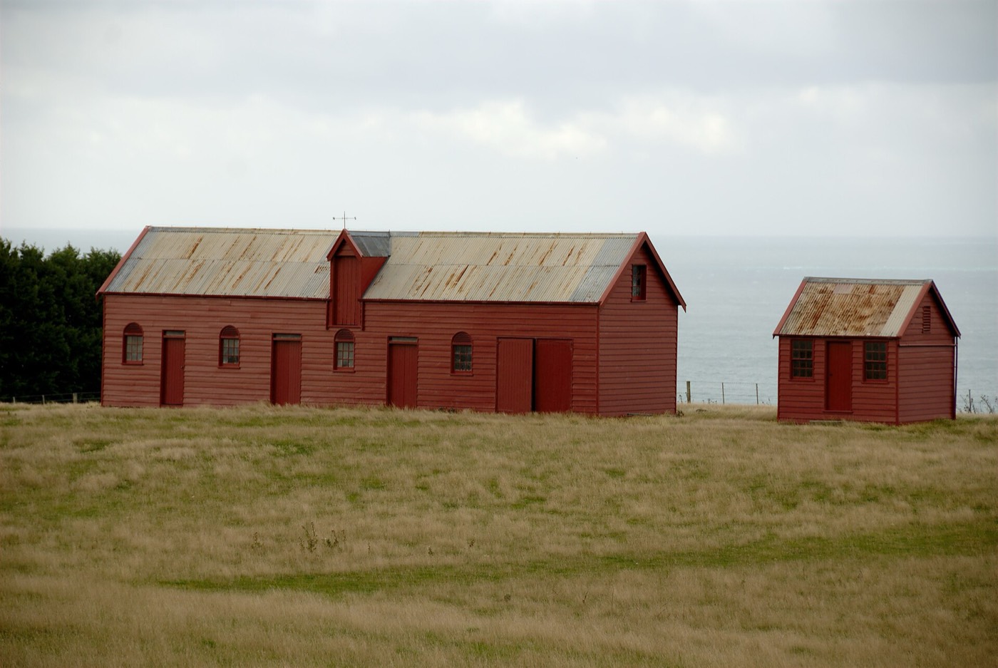 Historic red wooden stable buildings